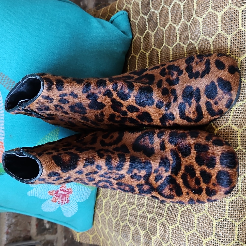 Zara Leopard Animal Print Fall Winter Calf Hair Heeled Ankle Boots - Picture 5 of 8